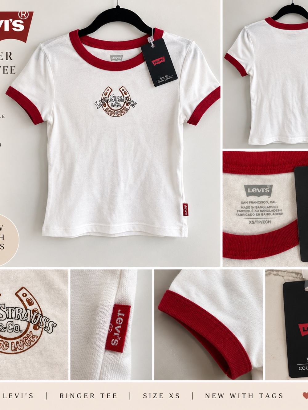 Levi's Ringer Baby Tee XS | New With Tags | White & Red Graphic Tee